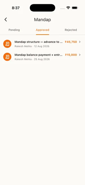 UtsavMitra expense entry with a bill photo