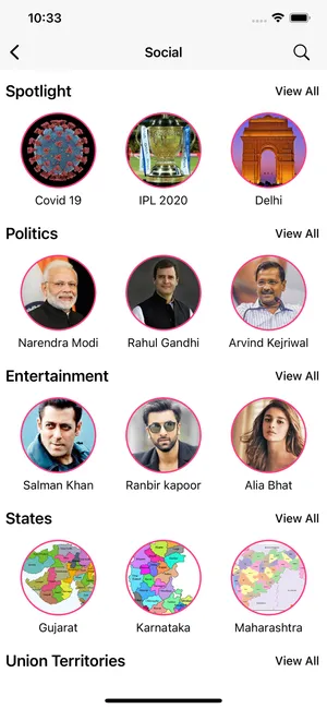 Unbiasy News social tab with spotlight topics