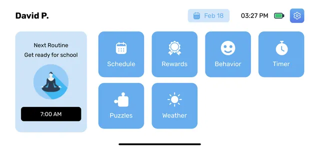 Goally Learner home with schedule, rewards, behaviour and timer